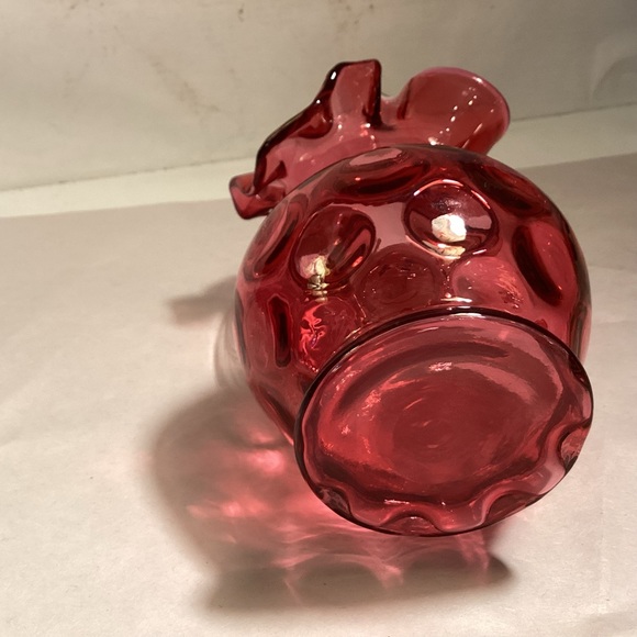 Fenton cranberry glass, pitcher with clear ribbed handle - Picture 7 of 7